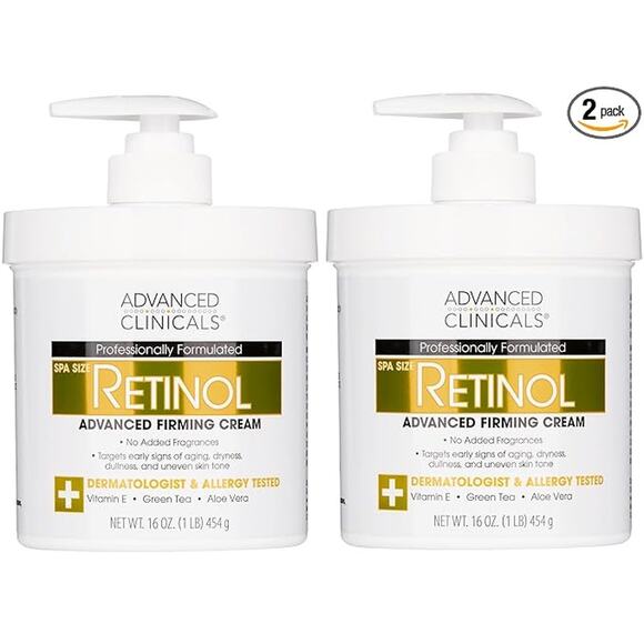 NEW Advanced Clinicals Retinol Lotion 16oz Face & Body Moisturizer (2-Pack) - Picture 1 of 9